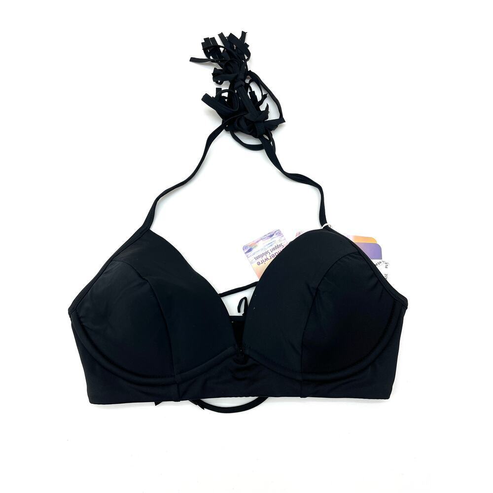 Coco Rave Underwire Black Wild & Fringe Lace Up Black Bikini Top Small 32 C